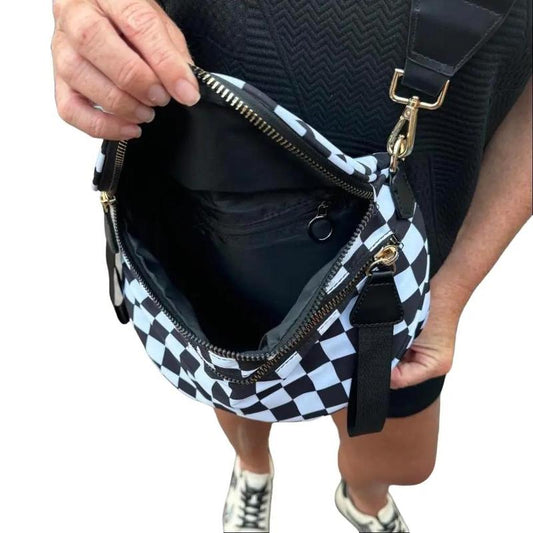 【zm 025】Black and White Checkered Nylon Bum Bag Plus Size Friendly Fanny Pack  - Spacious Design for Essentials - MORE COLORS! great gift belt bags crossbody