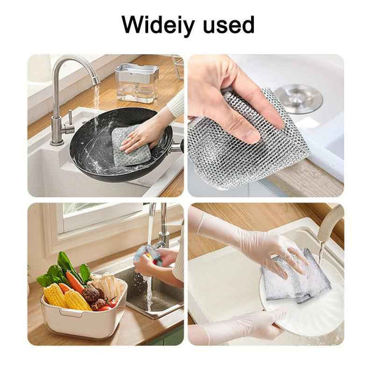 【zm 025】10 Counts Multipurpose Non-Scratch Wire Dishcloths – Reusable Dishwashing Rags for Wet & Dry Use, Kitchen Cleaning Cloth for Sinks, Pans & Dishes, Washable & Durable